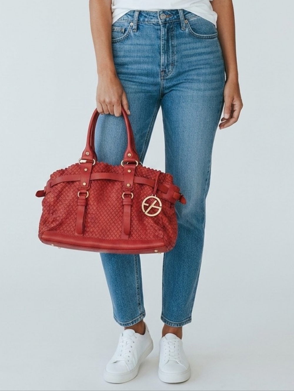 Francesco Biasia Red Woven Leather Tote Bag